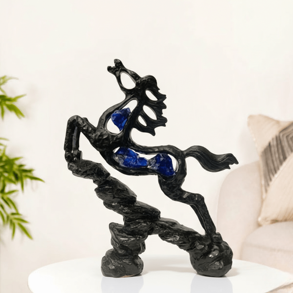 Modern Abstract Horse Figurine with Blue Crystal Inlay - Memories InsiteMODERN ABSTRACT HORSE